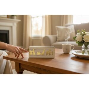 Sixtrees Mr and Mrs Wood Block Sign Small White Gold Good Rustic Wedding Decor